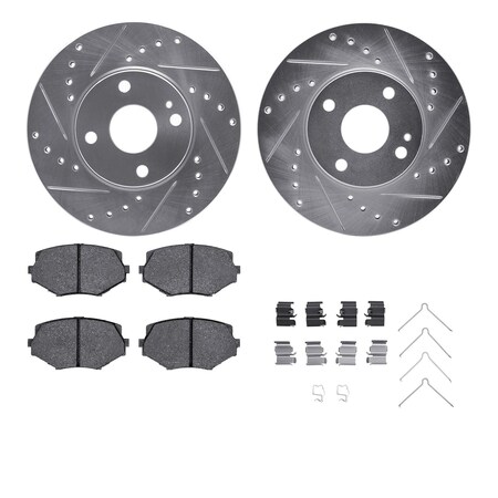 Dynamic Friction Co 7512-80021, Rotors-Drilled and Slotted-Silver w/ 5000 Advanced Brake Pads incl. Hardware, Zinc Coat 7512-80021